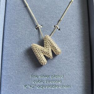 Silver Plated 'M' Pendant Necklace